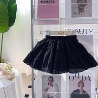 Falda de pastel para niñas, novedad de verano, falda acampanada de encaje de hongo plisada todo fósforo a la moda  Negro