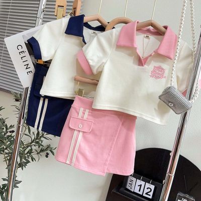 Girls Summer Suit 2024 New Fashionable and Western-style Girls and Children's Short-Sleeved Shorts Two-piece Set