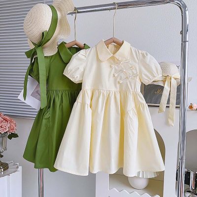 Girls summer new style buttoned lapel super fairy dress with hat