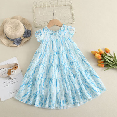 Kleines Mädchenkleid mit fliegenden Ärmeln, Sommerkuchenkleid, A-Linien-Kleid für Babymädchen, Kinderkleid, modisches Prinzessinnenkleid