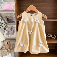 فستان بطة للفتيات صيفي جديد لطيف على شكل بطة بدون أكمام  أصفر فاتح