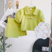 New summer children's clothing for girls, preppy style, casual and stylish two-piece suits  Green