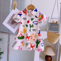 فستان بناتي رقيق على شكل قميص صيفي جديد بنمط قميص للفتيات الصغيرات بألوان قوس قزح  متعدد الألوان