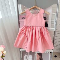 Girls Sleeveless Dress Summer New Children's Skirt Western Style Vest Dress Girls Princess Dress  Pink