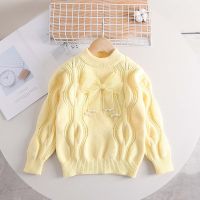 2-piece Toddler Girl Solid Color Bowknot Decor Textured Sweater  Yellow