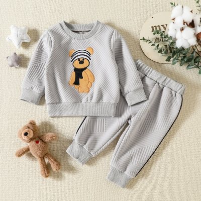 Baby Boy 2 Pieces Applique Bear Pattern Sweater & Solid Color Pants