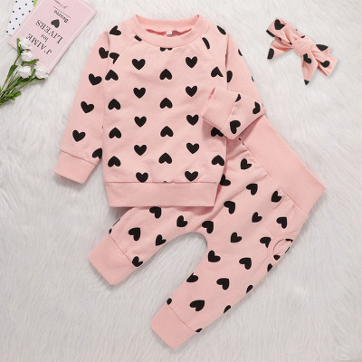 Baby Girl 3 Pieces Heart-shaped Pattern Pullover Sweater & Pants & Headband