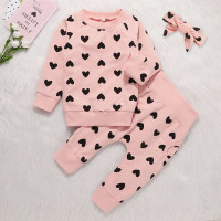 Baby Girl 3 Pieces Heart-shaped Pattern Pullover Sweater & Pants & Headband  Pink