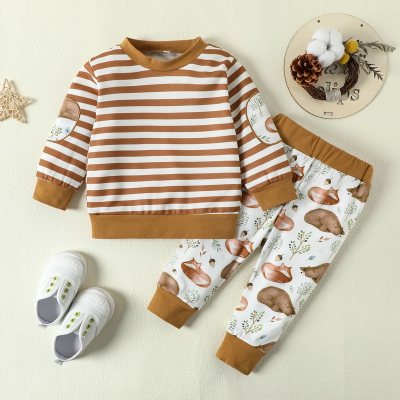 Suéter y pantalones estampados de animales de rayas de bebé