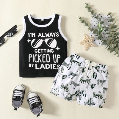 Baby Letter Printed vest &  Animal Printed Camouflage Pants