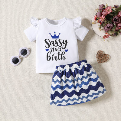 Conjunto de dos piezas de falda y manga corta con estampado de letras de verano para bebé niña