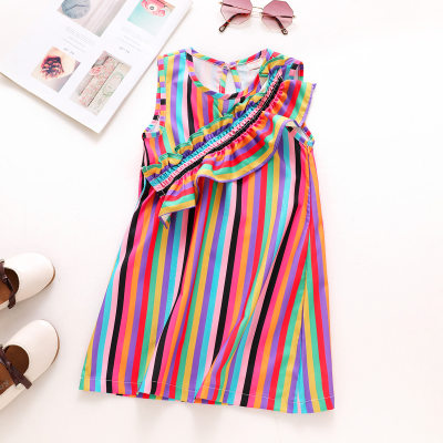 Toddler Girls Ruffle Color Stripes Dress