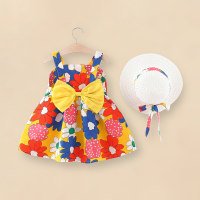 Baby Floral Bow Knot Decor Off The Shoulder Knee length Skirt  Yellow