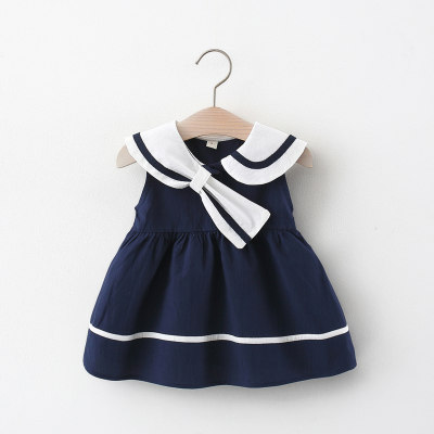 Baby Preppy Style Color-block Lapel Sleeveless Dress