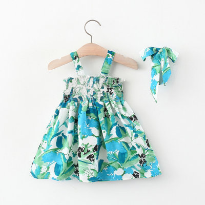 Toddler Floral Suspender Skirt With Headband