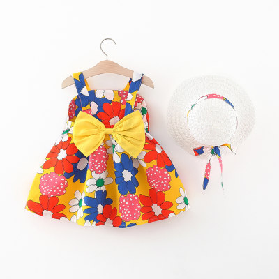 Baby Floral Bow Knot Decor Off The Shoulder Knee length Skirt