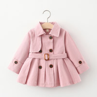 Toddler Elegant Solid Color Long Trench Coat  Pink