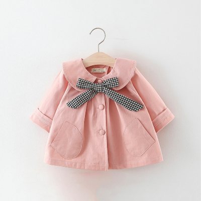Toddler Girl Bowknot Decor Solid Color Trench