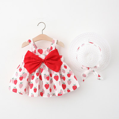 Baby Leopard Printed Bowknot Decor Sleeveless Dress With Hat