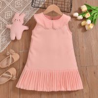 Summer new girls cute pink dress doll collar sleeveless princess dress foreign trade children's clothing  Pink