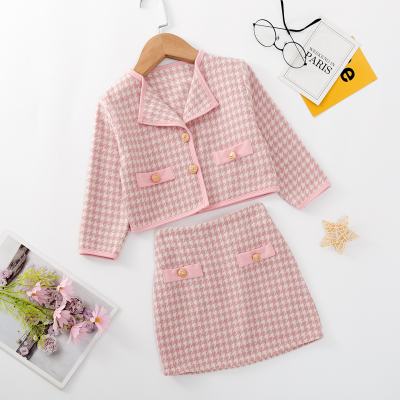 Toddler Houndstooth Printed Plaid Jacket & Skirt