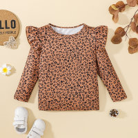 2-piece Toddler Girl Solid Color Letter Printed Long Fly Sleeve T-shirt & Leopard Print Long Fly Sleeve T-shirt  Leopard