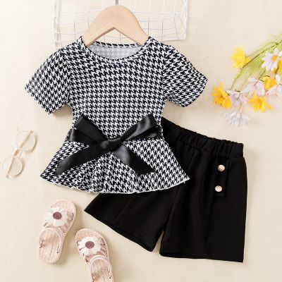 Toddler Houndstooth Short-sleeve Blouse & Solid Color Pants