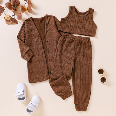 3-piece Toddler Girl Solid Color Textured Sleeveless Vest & Long Sleeve Coat & Pencil Pants