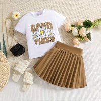 New summer girls suit cartoon college style children's student short-sleeved pullover two-piece suit  Apricot