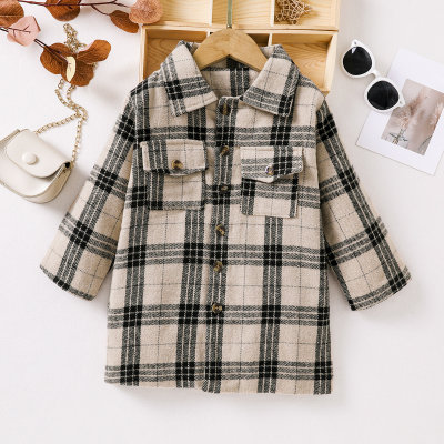 Toddler Girl Plaid Lapel Pocket Front Thick Jacket