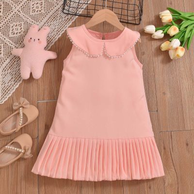 Verão novo estilo meninas bonito vestido rosa boneca gola sem mangas vestido de princesa comércio exterior roupas infantis