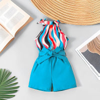 Traje de verano para niñas Camisola sin mangas Top Shorts Conjunto de dos piezas  Azul claro