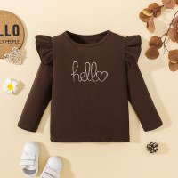 2-piece Toddler Girl Solid Color Letter Printed Long Fly Sleeve T-shirt & Leopard Print Long Fly Sleeve T-shirt  Brown