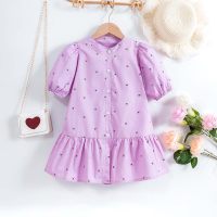 Children's Maple Leaf Digital Print Dress  Purple