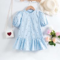 Children's Maple Leaf Digital Print Dress  Light Blue