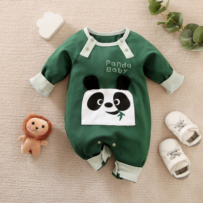 Baby Boy 100% Cotton Color-block Letter and Panda Printed Long-sleeved Long-leg Romper