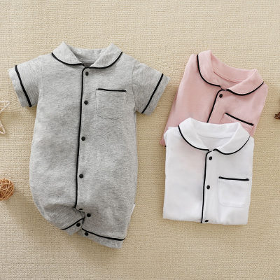 Baby 100% Cotton Solid Color Decorative Border Jumpsuit