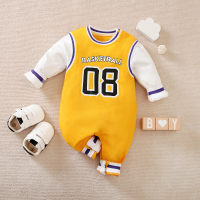 Baby Preppy Style Color-block Long-sleeved Long-leg Romper  Yellow