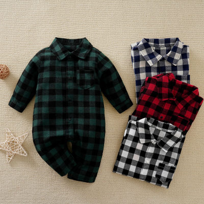 Macacão de mangas compridas de camisa xadrez casual para bebê