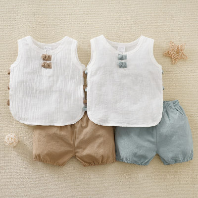 Chaleco y pantalones cortos de algodón y lino para bebé