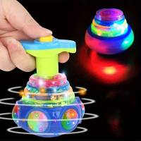 Musique colorée gyroscope lumineux décrochage pour enfants offre spéciale musique rotative pour enfants flash jouet électrique imitation magique gyroscope en bois  Multicolore