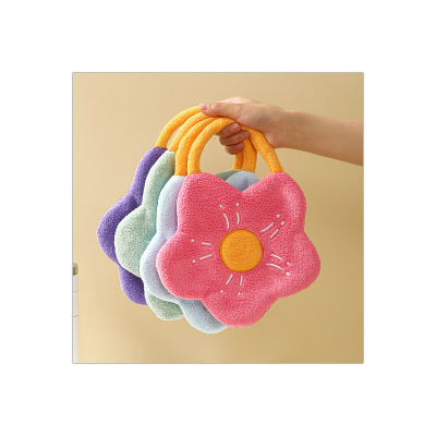 Thick coral velvet hand towel, hanging hand towel, creative cartoon flower hand towel, table rag wholesale