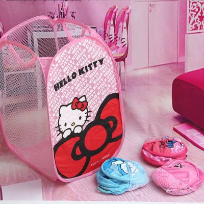 Lindos juguetes plegables para la colada, ropa ordenada, calcetines, cesta, bolsa de almacenamiento (gato rosa)