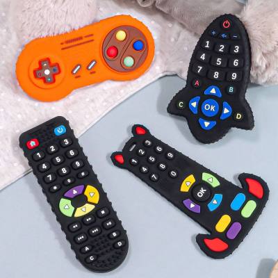 Tv Remote Control Rocket Shaped Silicone Teether For Baby, Infant Sensory Chew Toys