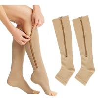 Compression Socks With Side Zipper For Varicose Vein Prevention And Improved Circulation  Apricot