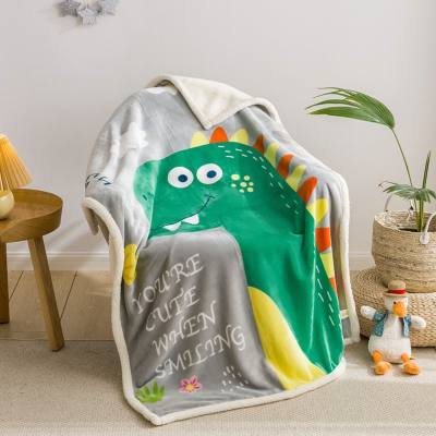 Double Layered Flannel Letter and Cartoon Animal Pattern Blanket