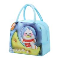 حقيبة غداء كرتونية جديدة من رقائق الألومنيوم السميكة المحمولة المعزولة حقيبة صندوق الغداء للأطفال اللطيفة  أزرق