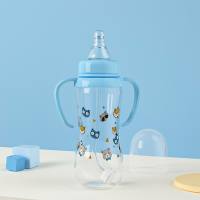 Curved standard caliber newborn baby bottle nipple silicone gravity ball straw cup with handle to prevent flatulence and fall  Blue