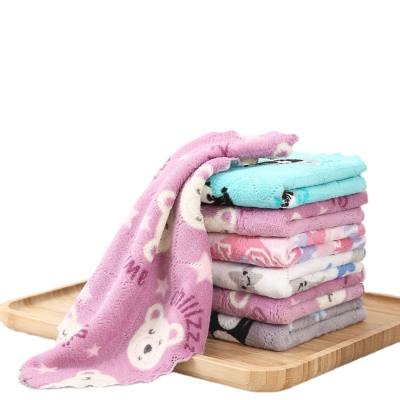 Household kitchen coral fleece dishwashing towel oil-free printed rag double-sided thick absorbent cleaning cloth