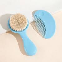 Newborn massage scalp to remove ringworm massage comb set baby cleaning care wool brush comb 2-piece set  Blue